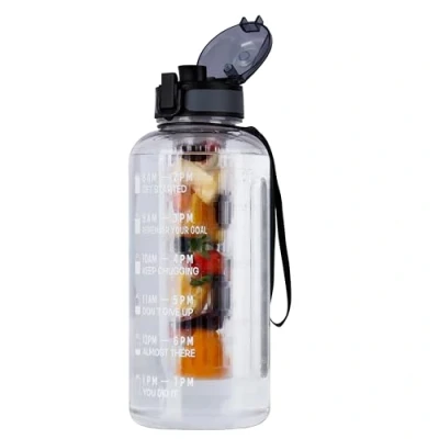 Image of BELLE VOUS Fruit Infuser Water Bottle with Flip Lid &amp; Straw 2L (68oz) BPA Free Drinks Motivation Time Markers Leakproof Sports