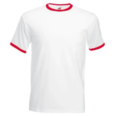 Image of Fruit of the Loom Mens Ringer Short Sleeve T Shirt (White/Red) Cotton Size 2XL