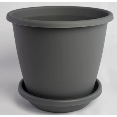 Image of Nevada Plastic Plant Pot with Matching Saucer Anthracite Grey Colour Diameter 27 cm