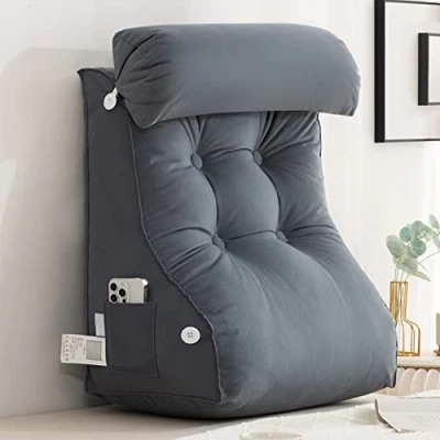 Image of CLEMMO Headboard Reading Pillow,Reading And TV Pillow,Back Support Pillow,Wedge Pillow,Lumbar Cushion,Great As Backrest For Books Or Gaming