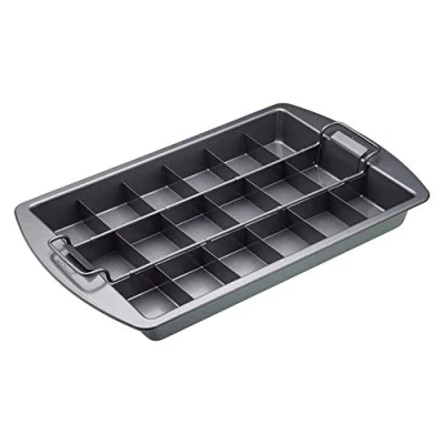 Image of Chicago Metallic CMET26740 Professional Non Stick Brownie Tin with Dividers and Loose Base, 23 x 33 cm (9&quot; 13&quot;), Carbon Steel, Grey