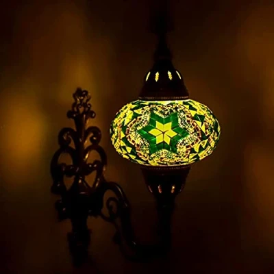 Image of ENVA Turkish Moroccan Mosaic Multicolour Handmade Tiffany Wall Sconce Lamp Light Large Globe