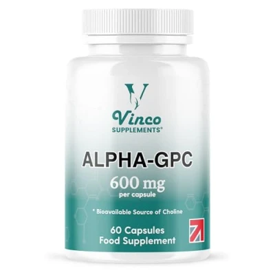 Image of Vinco Alpha GPC Choline Supplement 600mg 60 Capsules, Beginner Nootropic for Brain Support, Focus, Memory, Motivation, &amp; Energy, Rich, Made in UK