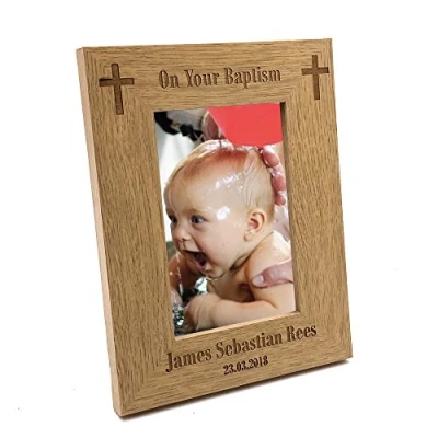 Image of ukgiftstoreonline Baptism Gift Personalised Engraved Wooden Photo Frame (8 x 10 Inches)