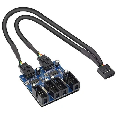 Image of XMSJSIY Motherboard USB 9 pin Header Hub Male 1 to 2/4 Female 2.0 Splitter Extension Cable, Internal Cable Connector Adapter for Port Multiplier (35cm)
