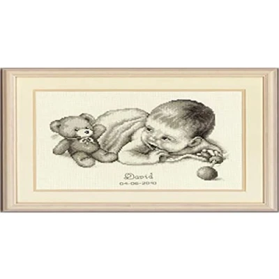 Image of Vervaco Birth Record Baby with Teddy Counted Cross Stitch Kit, Multi Colour