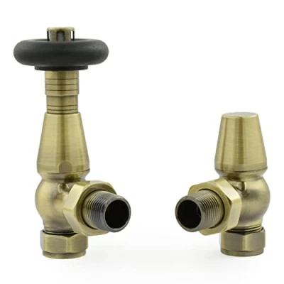 Image of Hot Flow Jordan Traditional Thermostatic Radiator Valve (Angled TRV) (Antique Brass)