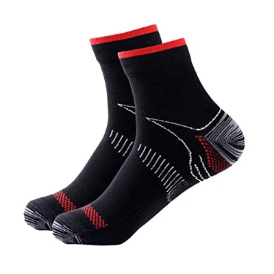 Image of Gemini_mall® Plantar Fasciitis Compression Socks Foot Sleeves for Men and Women, Relieves Pain Supports Heel Arch Ankle (Black &amp; Red)