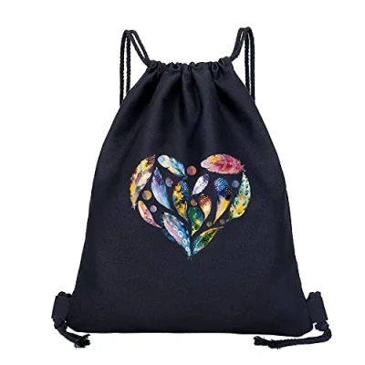 Image of Drawstring Gym Bag, String Swim PE Bag,Large Sports Backpack Bags for Women Men, Travel Beach School Bag with Waterproof Kids,Boys,Girls Men (Heart Leaf)