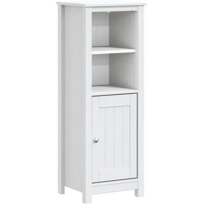 Image of vidaXL Bathroom Cabinet BERG White Solid Pine Wood with Metal Handle Spacious Shelving Unit Water Resistant Paint