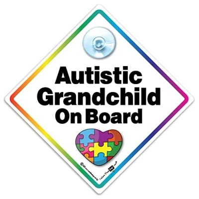 Image of Autistic Grandchild On Board Sign, Baby Autism Car High Visibility Vehicle Sign 14 x 14cm
