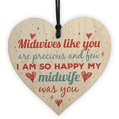 Image of RED OCEAN Midwife Thank You Gift Nurse Pregnancy Newborn Baby Handmade Wooden Hanging Heart Sign