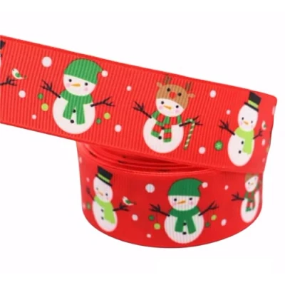 Image of TWINKLE STAR BABY Grosgrain Christmas Snowman Present Winter Ribbon 2 METRES. 2m Length x 25mm Width (Red Writing)