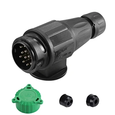 Image of SPARKMOTO 13 Pin Trailer Plug, 12V Plug Male With Green Parking Protect Cover Waterproof 13Pin MaleTrailer Plug,Towing Connector For Boat Cars Caravan Plug(Long)