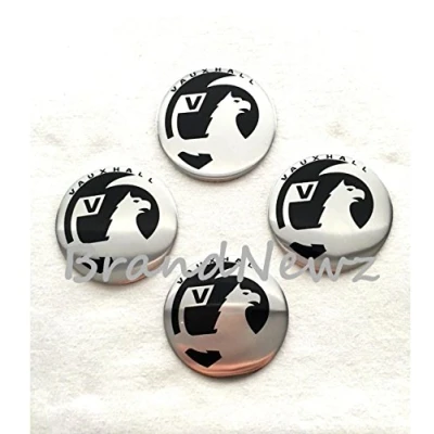 Image of VAUXHALL CHROME EMBLEM WHEEL CENTER CAP STICKER LOGO BADGE TRIM 55MM DOME SET OF 4