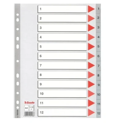 Image of Esselte A4 1 12 Index, Heavy Duty Plastic, Grey