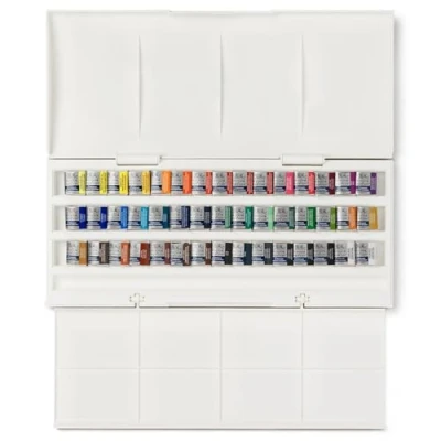 Image of Winsor &amp; Newton, Cotman Watercolour, &#039;Studio Set&#039;, 45 x Half Pans + 1 Watercolour Round Brush
