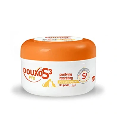 Image of DOUXO S3 PYO Pads, Antibacterial &amp; Anti Yeast Dog And Cat Feet Wipes, Antiseptic Pads for Cats Dogs, Soothing Pet Wipes Purifying Hydrating 30