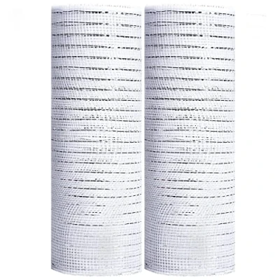 Image of Euvoym 2 Rolls White Christmas Poly Mesh Ribbon 10 Inches x Yards Metallic Foil Deco for Tree Wreaths Swag Bows Garland Decoration (White)