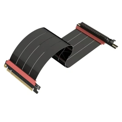 Image of LINKUP AVA5 PCIe 5.0 Riser Cable Future Proof for Gen 5 GPU Vertical Mount x16 128GB/s Speed Compatible with 4.0 &amp; WRX80/WRX90E Left Angle, Black 28cm