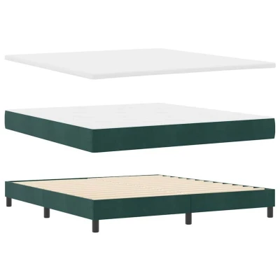 Image of vidaXL Box Spring Bed with Mattress Dark Green, 180x200 cm, Velvet