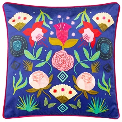 Image of Kate Merritt Fiesta Folk Piped Velvet Feather Filled Cushion Multicolour One Size