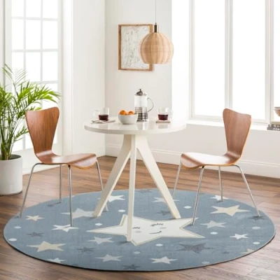 Image of Livabliss Stars large Kids Area Rug 160x160 cm Blue and Grey