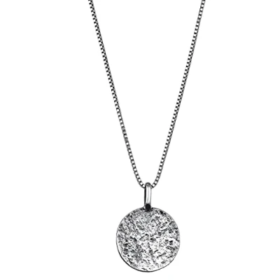 Image of Kuzzoi Men&#039;s Silver Necklace with Coin Pendant Round (15 mm), for Men in 925 Sterling Silver, Chain Textured Plates, Pendant, Handmade,
