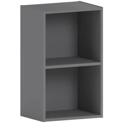 Image of Vida Designs Oxford 2 Tier Cube Bookcase, Grey Wooden Shelving Display Storage Unit Office Living Room Furniture