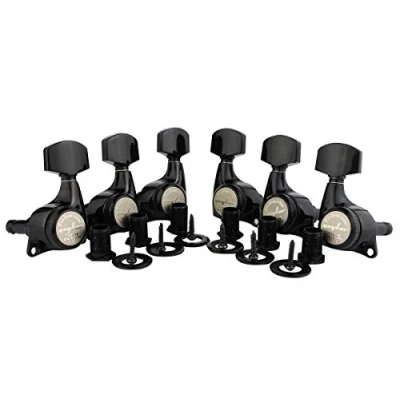 Image of Guyker 6Pcs Guitar Locking Tuners (3L + 3R Handed) 1:21 Ratio Lock String Tuning Key Pegs Machine Heads with Hexagonal Handle Replacement for LP SG Style Electric, Folk or Acoustic Guitars Black