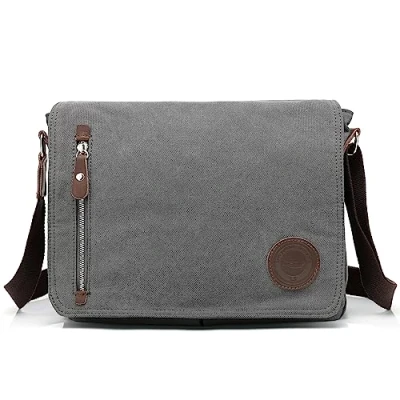 Image of LOSMILE Mens Canvas Messenger Shoulder Bag. (Grey)