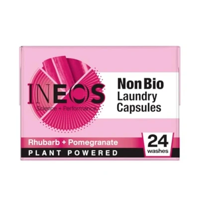 Image of INEOS Non Bio Laundry Washing Capsules, 24 washes, High Performance Stain Remover For Clothes, Plant Powered, Soluble Sensitive Skin, Rhubarb + Pomegranate