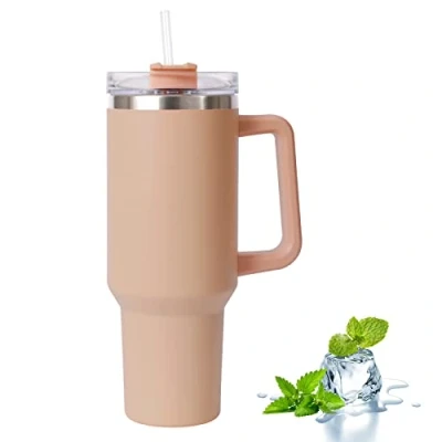 Image of Uezeth Tumbler with Straw Lid and Handle, Stainless Steel Coffee Travel Insulated Cup Mug, 40oz/30oz Water Bottle Thermos for Hot Cold (Coffee)