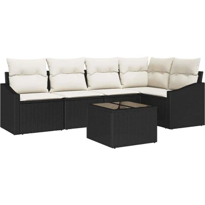 Image of vidaXL 5 Piece Garden Dining Set with Cushions Brown Poly Rattan