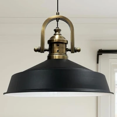 Image of bamyum Asletl Finke Pendant Light Vintage Metal 41 cm, Lamp Shades Ceiling, Kitchen Lights Ceiling E27, Industrial Fitting for Living Room Black White