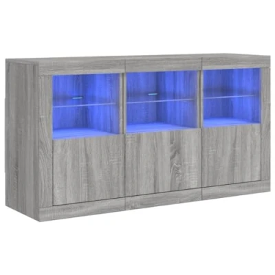 Image of vidaXL Grey Sonoma Sideboard with LED Lights Modern, Durable Engineered Wood Furniture Ample Storage &amp; Display Top for Living Room, Bedroom