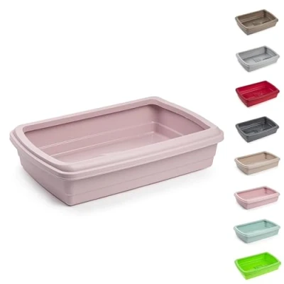 Image of Plastific Large Plastic Litter Tray Easy Clean Cats Trays Cat Pet or Set with Bowls + Scoop Open Box Toilet Rim (Pink)