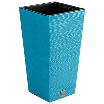 Image of Prosperplast Scandinavian Blue Planter with Tank Furu Collection 39.5 x 39.6 75.5 cm, Capacity 37 L