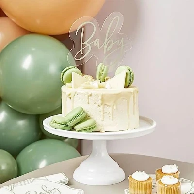 Image of Neutral Baby Shower Acrylic Cake Topper, Sage Green &#039;Baby&#039; Decorations, Party Cake, Topper