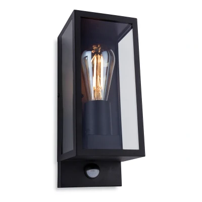 Image of Dallas Outdoor PIR Motion Sensor Flush Box Wall Light Black IP44, E27