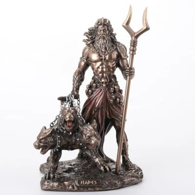 Image of Veronese Design 6 1/2 Inches Hades Greek God of The Underworld with Cerberus Cold Cast Resin Bronze Finish Statue