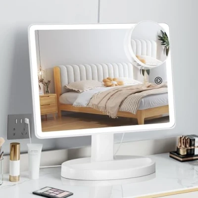 Image of Large Lighted Vanity Makeup Mirror with Light (X Model) 3 Color Lighting Up 88 LED, 360 Rotation Touch Screen, 10X Magnification Portable Tabletop Cosmetic Make