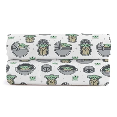 Image of Jay Franco Star Wars Mandalorian The Cutest Bounty 100% Cotton Fitted Sheet 90 x 200 cm Single Size Set of 2,White