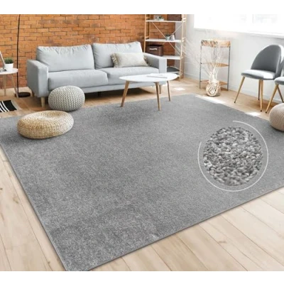 Image of Paco Home Living Room Rug Plain Simple and Modern Short Pile, Various Sizes colours, Size:Ø 160 cm round, Colour:Anthracite