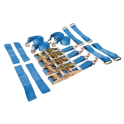 Image of Silverline Car Transporter Alloy &amp; Steel Wheels Tie Down Set 16pce 3m x 50mm Rated 2000kg Capacity 4000kg