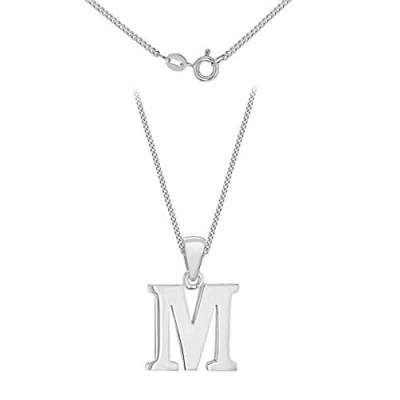 Image of Tuscany Silver Women&#039;s Sterling Initial M Pendant on Curb Chain of Length 46 cm/18 Inch