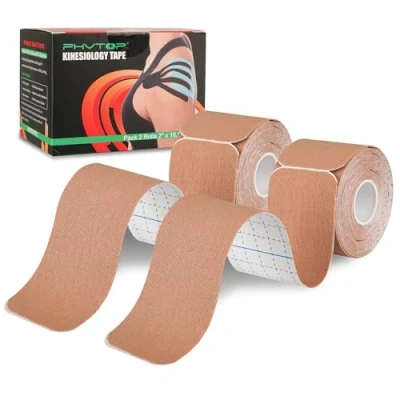 Image of PHYTOP Kinesiology Tape Sports, 2 Rolls Muscle K Roll for Knee Shoulder &amp; Elbow (Beige, 5CM x 5M)