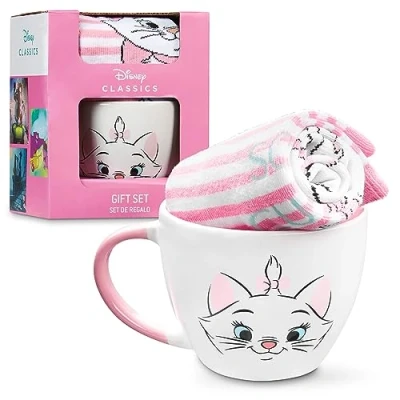 Image of Disney Mug and Socks Gift Set for Women, Calf Ceramic Womens Gifts (Pink Marie)