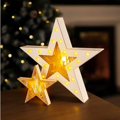 Image of Marco Paul Christmas Decorations Wooden Sign Decoration Plaque Home Decor Ornament (Double Layer LED Star)