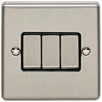 Image of Enhance Decorative 3 Gang Switch Satin Stainless Finish With Black Trim